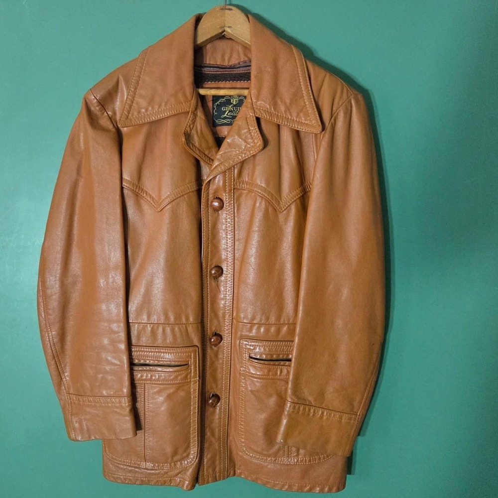 Vintage 1970s Western Genuine Leather Jacket Sherpa Liner Brown Red Men 38